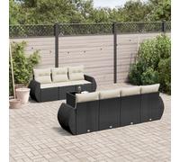 YunCangg Juego de sofás de jardín de polirratán negro con cojines para terraza, balcón y jardín, resistente a la intemperie, modular, juego de muebles de exterior con mesa y sillones
