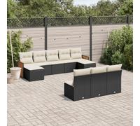 YunCangg Juego de sofás de jardín de polirratán negro con cojines, resistente a la intemperie, para terraza, balcón y jardín de invierno, ahorra espacio, incluye mesa, silla, sillón y banco