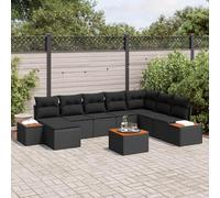 YunCangg Juego de sofás de jardín de polirratán negro con cojines y espacio de almacenamiento, 9 piezas, para terraza, balcón, con cojines resistentes a la intemperie y diseño modular para momentos