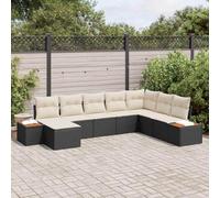 YunCangg Juego de sofás de jardín de polirratán negro y crema con cojín, 9 piezas, modular, resistente a la intemperie, muebles para jardín, terraza, balcón, con función de almacenamiento y asiento