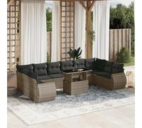 YunCangg Juego de sofás de jardín de ratán gris de 11 piezas, con cojines, resistente a la intemperie, conjunto modular para terraza, balcón y jardín de invierno, incluye mesa, sillón, sofá, banco