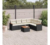 YunCangg Juego de sofás de jardín de ratán sintético con cojines negros, resistente a la intemperie, juego de muebles para terraza, balcón y porche, incluye mesa de madera de acacia, espacio de