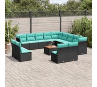 YunCangg Juego de sofás de jardín de ratán sintético con cojines negros, resistente a la intemperie, para terraza, balcón y jardín de invierno, incluye mesa de madera de acacia