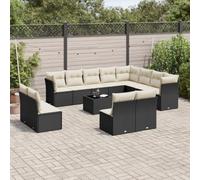 YunCangg Juego de sofás de jardín de ratán sintético con cojines negros, resistente a la intemperie, para terraza, balcón y porche, incluye mesa y espacio de almacenamiento, conjunto modular para