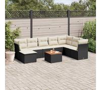 YunCangg Juego de sofás de jardín de ratán sintético negro con cojines, mesa de madera de acacia, resistente a la intemperie, juego de salón para terraza, balcón, jardín, modular, incluye espacio de