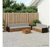 YunCangg Juego de sofás para exteriores, 8 unidades, color gris claro y natural, combinado, función de estilo, jardín, terraza, madera maciza de acacia, diseño moderno, resistente a la intemperie