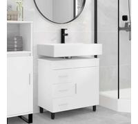 YunCangg Lavabo blanco de madera 60 x 35 x 60 cm con espacio de almacenamiento, cajón y puerta, armario bajo lavabo moderno para baño, inodoro de invitados, armario de baño con estante y estante