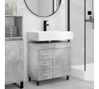 YunCangg Lavabo de madera gris hormigón 60 x 35 x 60 cm con tirador de barra, armario bajo para baño, baño, aseo de invitados, mucho espacio de almacenamiento, cajón, estantería, puerta, práctico