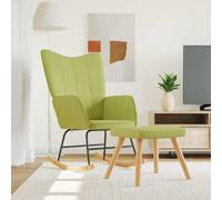 YunCangg Mecedora con taburete de tela verde con reposabrazos y respaldo, silla basculante para salón, terraza y habitación infantil, con marco de acero estable y patines de madera de caucho para