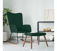 YunCangg Mecedora con taburete de terciopelo, color verde oscuro, silla de salón con reposabrazos y respaldo de madera para relajarse, balancín y lectura en esquina de lectura o dormitorio