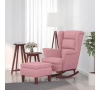 YunCangg Mecedora de terciopelo rosa con madera maciza, incluye taburete, silla de relax para salón, habitación de los niños, terraza, con cómodos reposabrazos y respaldo, suave movimiento oscilante
