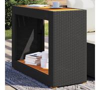 YunCangg Mesa auxiliar de jardín con tablero de madera de acacia, ratán negro, marco de acero pulverizado, 100 x 40 x 75 cm, resistente a la intemperie, estable y fácil de limpiar, para balcón