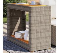 YunCangg Mesa auxiliar de jardín con tablero de madera de acacia y ratán gris, marco de acero recubierto de polvo, 100 x 40 x 75 cm, resistente a la intemperie y fácil de limpiar, para balcón, terraza