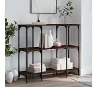 YunCangg Mesa consola marrón efecto roble 102 x 35 x 90 cm de material de madera con marco de metal patas ajustables gran espacio de almacenamiento pasillo sala de estar estante estante