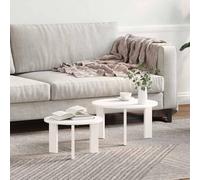YunCangg Mesa de centro de 2 piezas de color blanco de madera maciza de pino, mesas auxiliares redondas con espacio de almacenamiento, superficie de almacenamiento y diseño de madera resistente para