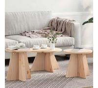 YunCangg Mesa de centro de 3 piezas de madera de pino natural, mesas auxiliares redondas con estante, juego de mesa de salón para sofá y salón, diseño rústico, versátil y fácil de limpiar