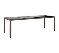 YunCangg Mesa de jardín con tablero de cristal marrón de poliratán, resistente a la intemperie y fácil de limpiar, 250 x 100 x 75 cm, marco de acero con recubrimiento en polvo, ideal para balcón