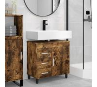 YunCangg Mueble bajo lavabo de roble ahumado, 60 x 35 x 60 cm, material de madera, armario de baño con espacio de almacenamiento, cajón, puerta y estante para cuarto de baño, invitados, inodoro