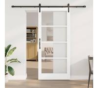 YunCangg ORKDAL Puerta corredera blanca 93 x 211 cm de madera maciza de pino y cristal con riel, topes y ruedas para dormitorio, salón, interior, deslizamiento silencioso, capacidad de carga de 100 kg