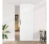 YunCangg ORKDAL Puerta corredera blanca de pino macizo, 83 x 232 cm, silenciosa deslizante para interiores, con riel de acero, ruedas, topes y accesorios de montaje para pasillo, sótano, renovación