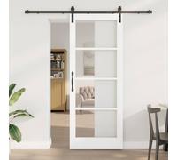 YunCangg ORKDAL Puerta corredera blanca y negra 83 x 211 cm de pino y cristal para interiores, con riel deslizante, topes y guía de suelo para renovación, pasillo, sótano y zonas de estar