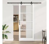YunCangg Puerta corredera blanca de pino macizo y cristal, 93 x 232 cm, con riel, topes y ruedas para interiores, deslizamiento silencioso, ahorra espacio para pasillo y sala de estar