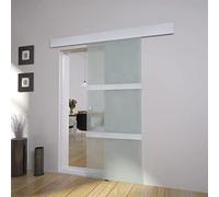 YunCangg Puerta corredera de cristal de aluminio con riel deslizante de 178 cm, color plateado, 76 x 205 cm, puerta interior, divisor con tirador y kit de montaje para baño, cocina, oficina
