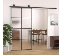 YunCangg Puerta corredera de vidrio templado mate con marco de aluminio negro y juego de hardware, 102,5 x 205 cm, panel de 5 mm, 200 cm de rail, 80 kg de carga, privacidad y divisor de espacio