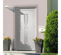 YunCangg Puerta de entrada blanca de 98 x 208 cm, puerta de entrada con marco de puerta y marcos, cerradura de 5 puntos, bisagras 3D, acristalamiento de protección térmica, umbral, juego de asas