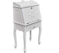 YunCangg Secretario de madera de estilo rústico francés lacado en blanco, MDF y madera de pino, 60 x 36,4 x 111 cm, con cajón y espacio de almacenamiento, superficie de trabajo plegable para oficina y