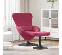 YunCangg Silla de huevo con reposapiés de terciopelo rojo vino, sillón giratorio con reposabrazos y respaldo, asiento ergonómico para salón, dormitorio, oficina y rincón de lectura