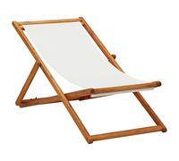 YunCangg Silla de playa plegable de madera de eucalipto con tela blanca crema, ajustable en 3 posiciones, silla de jardín ligera para balcón, terraza y camping, resistente a la intemperie y cómoda