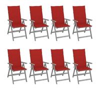 YunCangg Sillas de jardín ajustables con cojines, 8 unidades, color gris, madera de acacia, respaldo alto con respaldo y reposabrazos, para terraza, balcón, exterior, resistente a la intemperie y