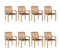 YunCangg Sillas de jardín apilables de madera maciza de teca con cojines, juego de 8 unidades, resistente a la intemperie, para balcón, terraza y jardín, con reposabrazos y cojín acolchado, cómodo