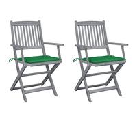 YunCangg Sillas de jardín plegables 2 unidades con cojín de asiento de madera maciza de acacia barnizada en gris, resistente a la intemperie y plegables para balcón, terraza al aire libre, cómodo