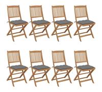 YunCangg Sillas de jardín plegables 8 unidades con cojín de madera maciza de acacia 48,5 x 57 x 91 cm resistente a la intemperie apilables para terraza balcón con acolchado y respaldo