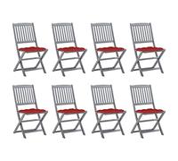 YunCangg Sillas de jardín plegables 8 unidades con cojín de madera maciza de acacia, resistente a la intemperie, para exteriores, balcón, terraza, con respaldo y acolchado para camping