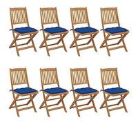 YunCangg Sillas de jardín plegables de 8 unidades con cojín de madera de acacia maciza, 48,5 x 57 x 91 cm, resistente a la intemperie, con cojín, reposabrazos y respaldo para terraza y relax al aire