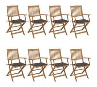 YunCangg Sillas de jardín plegables de 8 unidades con cojín de madera maciza de acacia, resistente a la intemperie, para exteriores, balcón, terraza, con acolchado y respaldo para momentos relajados