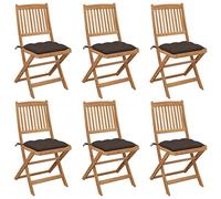 YunCangg Sillas de jardín plegables de madera de acacia maciza, 6 unidades, con acolchado, resistente a la intemperie y apilables, respaldo alto con respaldo y reposabrazos para balcón, terraza