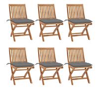 YunCangg Sillas de jardín plegables de madera maciza de teca con cojín, 6 unidades, resistentes a la intemperie y apilables, con cojín acolchado, respaldo alto, ideal para balcón, terraza, exterior y