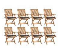 YunCangg Sillas de jardín plegables de madera maciza de teca con cojín, 8 unidades, resistentes a la intemperie, para balcón y terraza, con respaldo, reposabrazos, acolchado, apilables, para