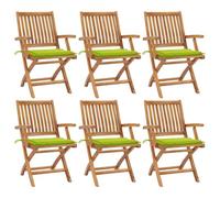 YunCangg Sillas de jardín plegables de madera maciza de teca con cojines, 6 unidades, resistentes a la intemperie, apilables, con respaldo y reposabrazos, ideal para balcón, terraza, exterior, cómodo
