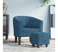 YunCangg Sillón con reposapiés de terciopelo azul oscuro, cómodo sillón con acolchado, estructura de madera, reposabrazos ergonómicos, ideal para salón, dormitorio, oficina y rincón de lectura