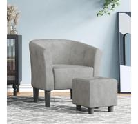 YunCangg Sillón con reposapiés de terciopelo gris claro, acolchado con cómodos reposabrazos y respaldo, estructura de madera resistente, ideal para salón, dormitorio, oficina, salón y rincón de