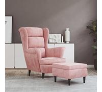 YunCangg Sillón con taburete de terciopelo rosa, cómodo sillón con acolchado, reposabrazos y respaldo ergonómicos, asiento para salón, oficina, rincón de lectura, incluye patas de madera, silla de