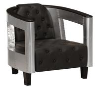 YunCangg Sillón de aviador negro de piel auténtica con reposabrazos de aluminio, 73 x 67 x 69 cm, cómodo sillón relax, giratorio, ergonómico, salón, salón, lectura, color negro