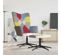YunCangg Sillón de relax con taburete, tejido patchwork, 62 x 68 x 98 cm, giratorio 360 grados, acolchado con espuma, estructura de acero, muebles de salón, ergonómicos, cómodos, multicolor
