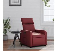 YunCangg Sillón de relax de piel sintética color rojo vino con función reclinable manual, respaldo ajustable hasta 135 grados, marco de madera y metal, bolsillo lateral y cómodos cojines para salón y