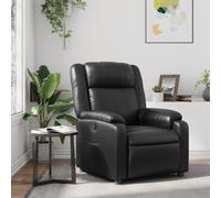 YunCangg Sillón de relax de piel sintética negra con función reclinable manual, respaldo ajustable hasta 135 grados, marco de madera y metal, bolsillo lateral y cómodos cojines para salón y rincón de